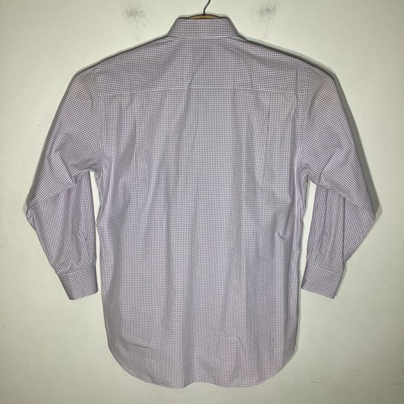 David Donahue Mens Long Sleeve Button‎ Up Shirt Purple Check Size 16.5 32/33 - Picture 3 of 5